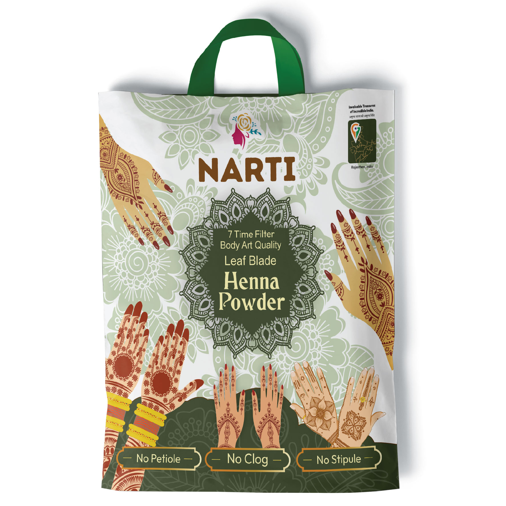 Body Art Quality-01 Narti BAQ henna powder for body art, hands and legs – premium leaf blade mehndi powder